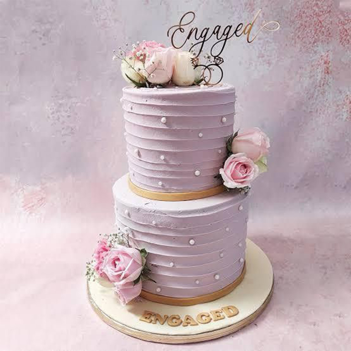Pink Coloured 2 Tire Engagement Cake