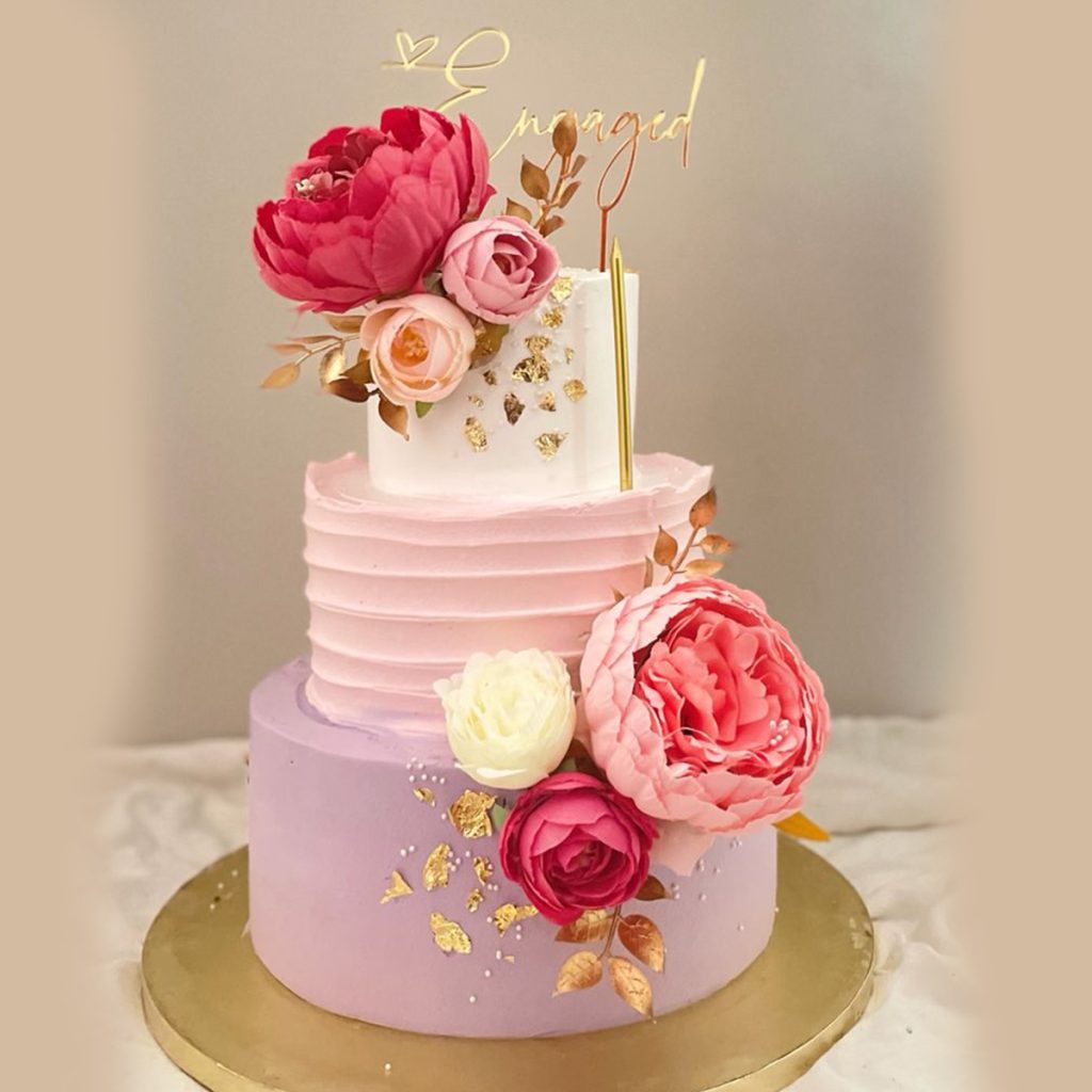 3 Tier Floral Engagement Cake