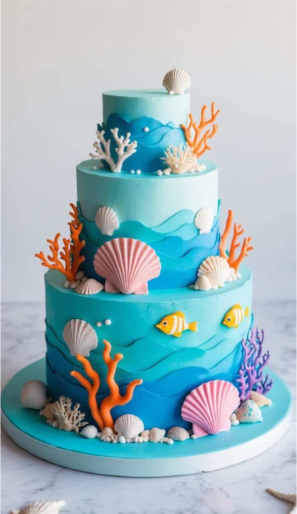 3 Tier Ocean Theme Cake