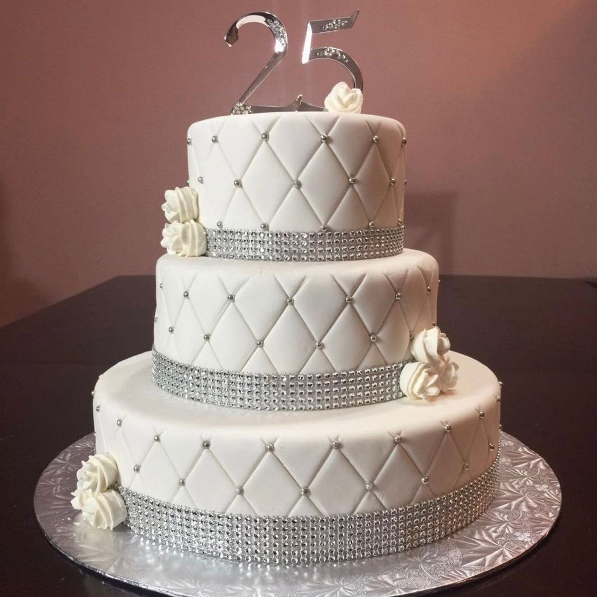 3 Tier Silver Jublie Anniversary Cake 3 Tier Silver Jublie Anniversary Cake - Image 1