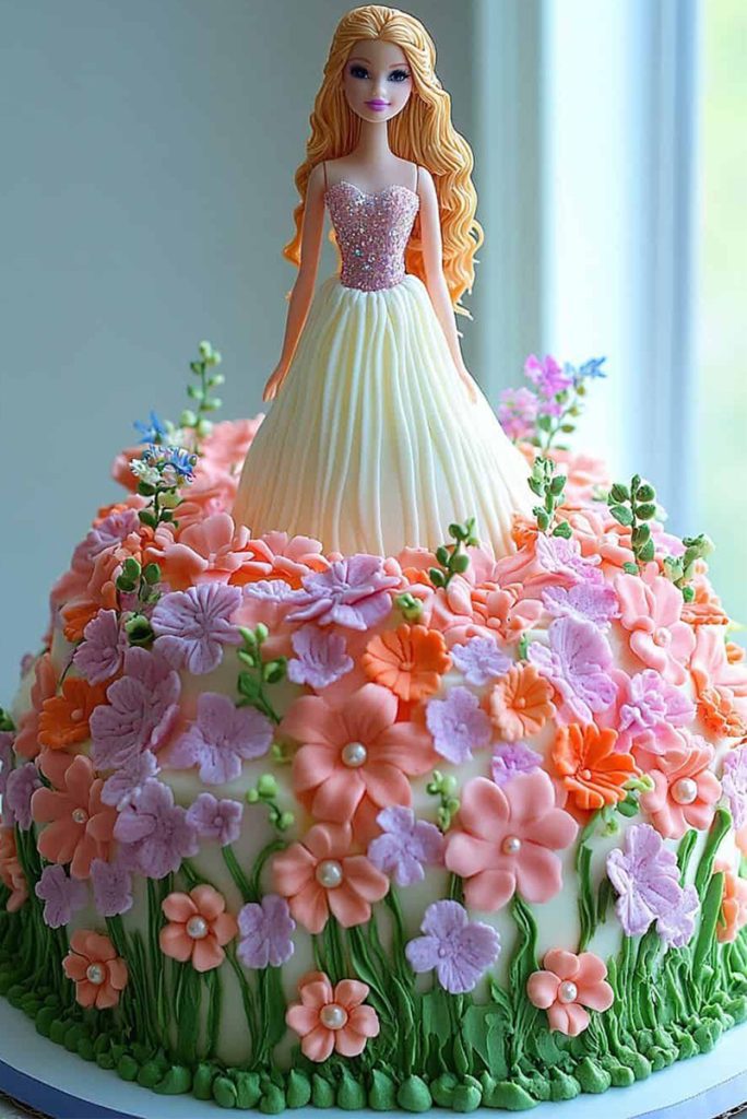 Barbie In A Flower Garden Cake