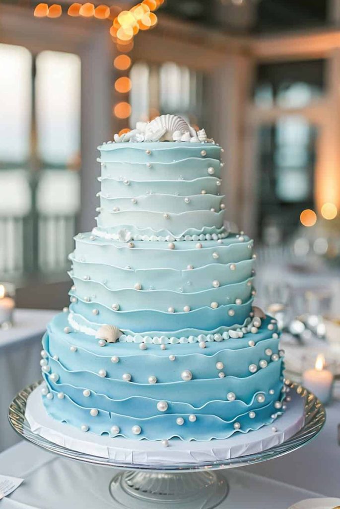 Blue Wave Wedding Cake