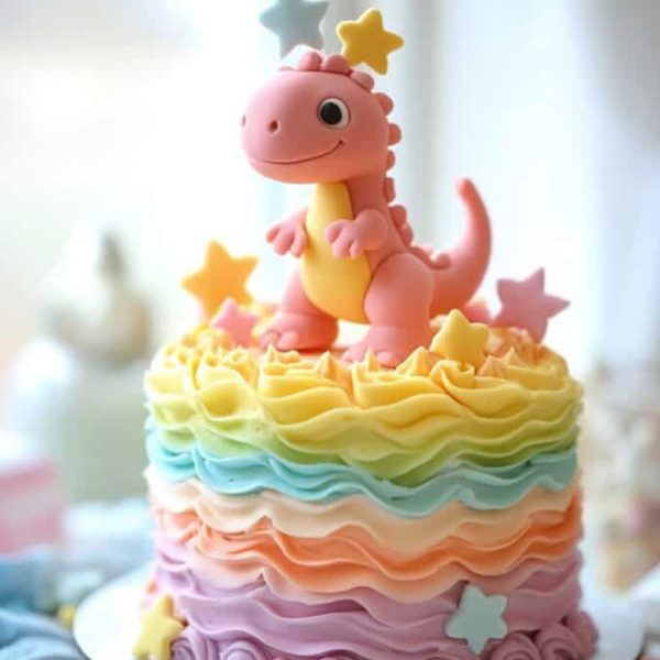Cute Little Dino Rainbow Cake
