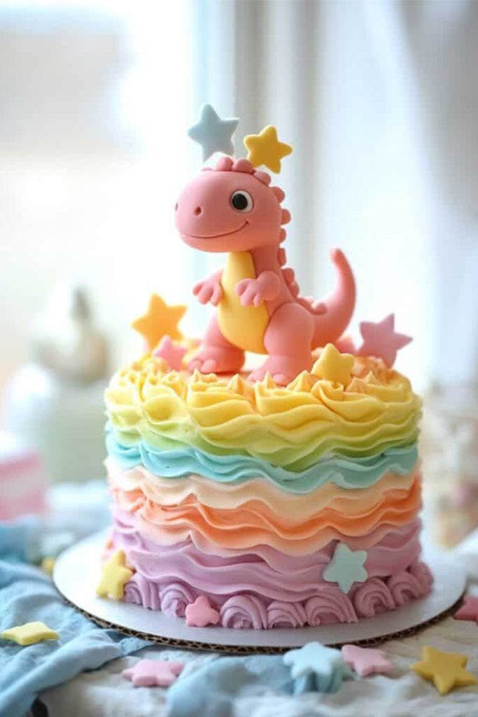 Cute Little Dino Rainbow Cake