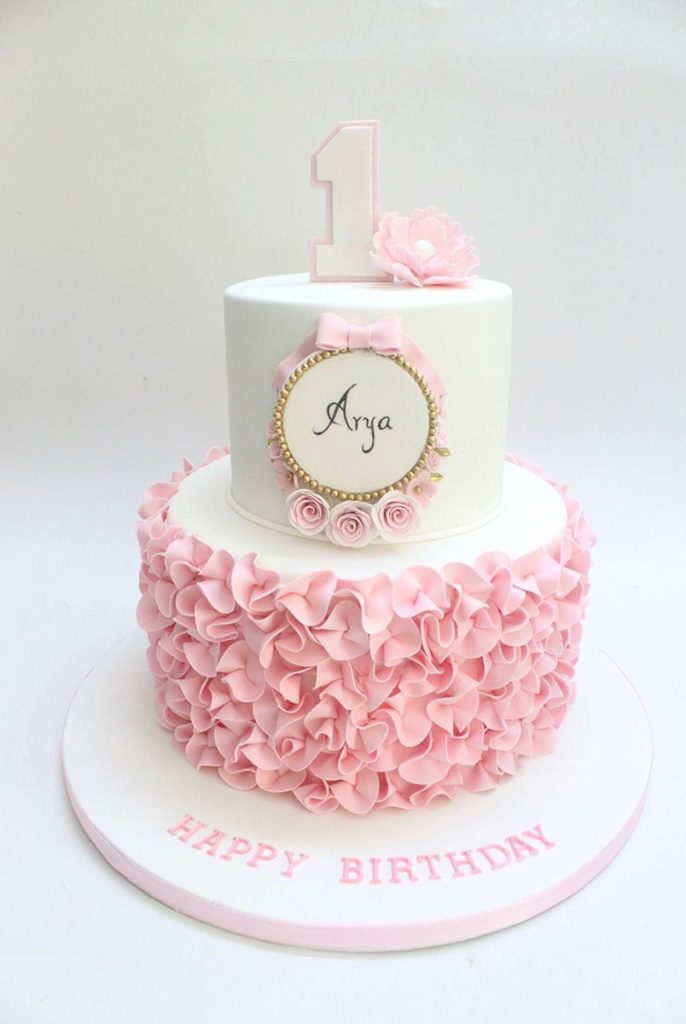 Flowery Theme 1st Birthday Cake