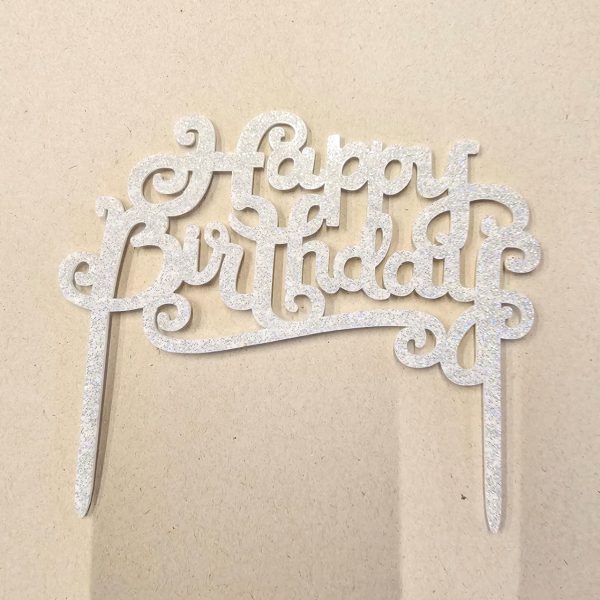 Glitter silver Happy Birthday