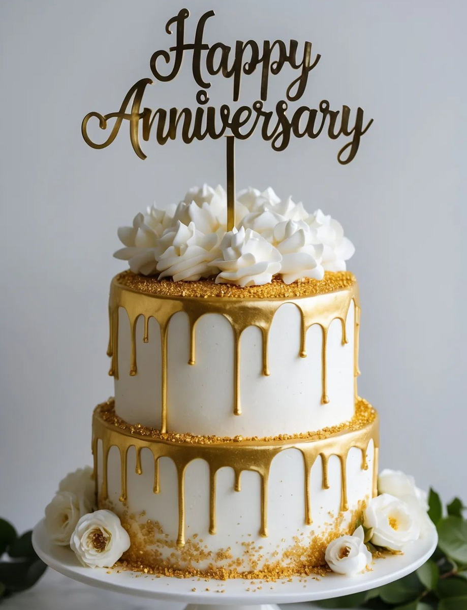 Gold Drip Anniversary Cake Gold Drip Anniversary Cake - Image 1