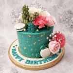 Green Floral Theme Birthday Cake