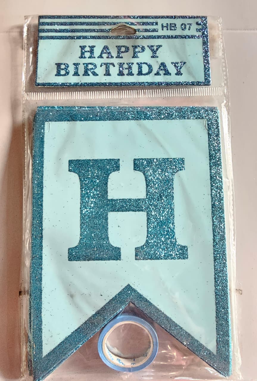 Hanging Paper Flags HBD - Glitter with Plain Background -1.5mtr Hanging Paper Flags HBD - Glitter with Plain Background -1.5mtr - Image 1