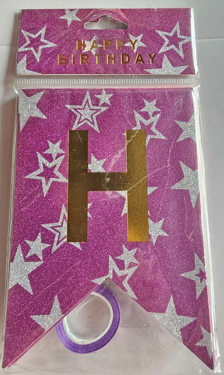 Hanging Paper Flags HBD - Glitter with Star 1.5mtr Hanging Paper Flags HBD - Glitter with Star 1.5mtr - Image 1
