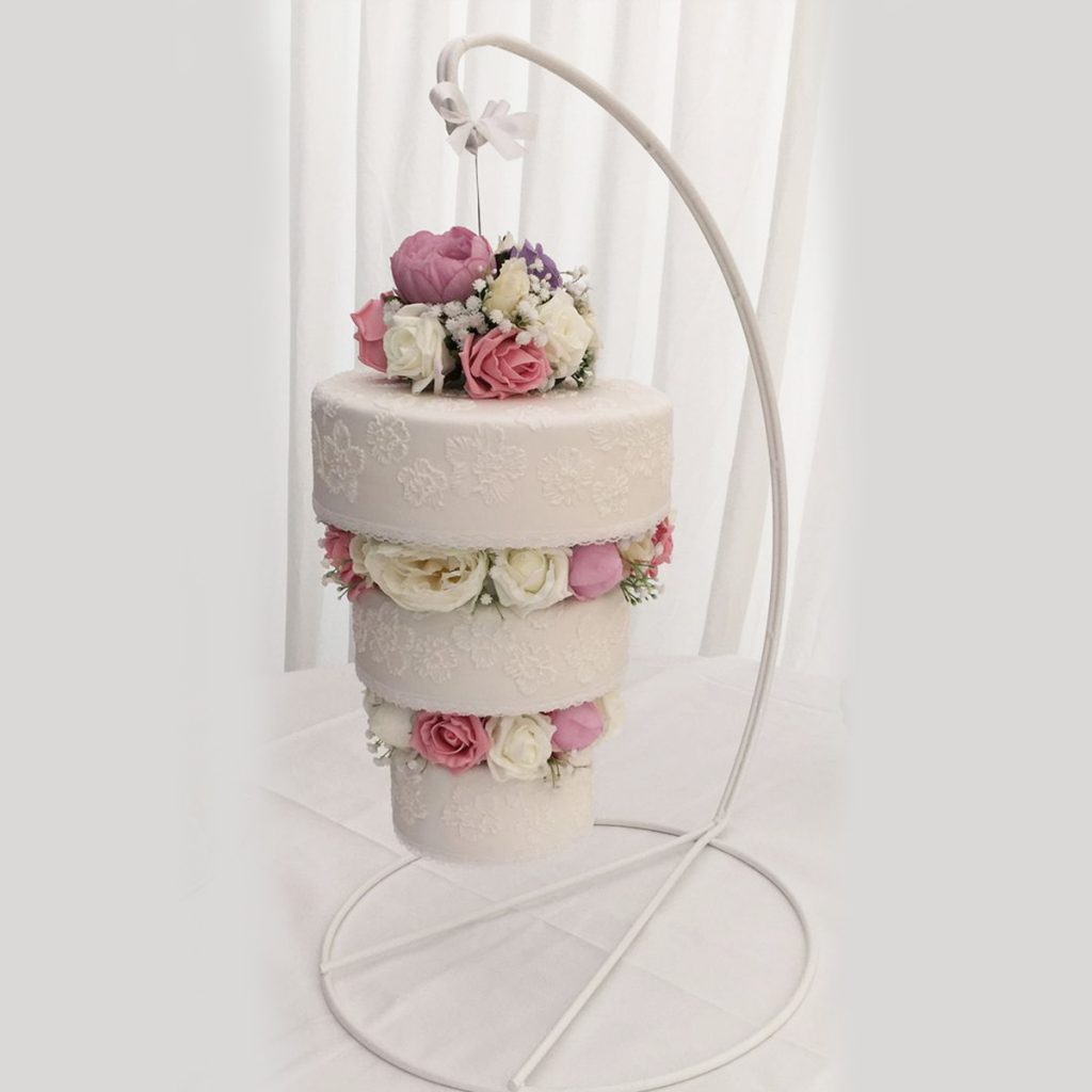 Hanging White Cake with Pink Flowers
