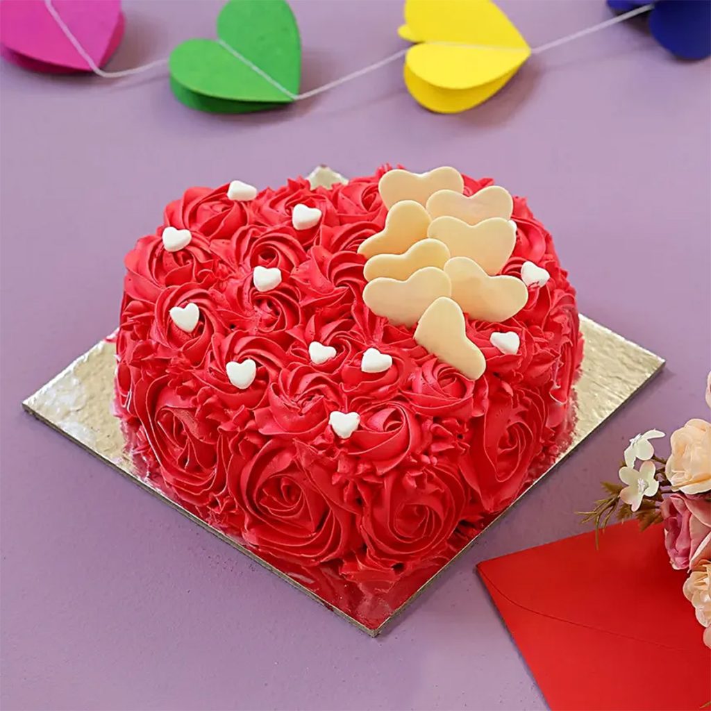 Heart Shaped Red Rose Cake