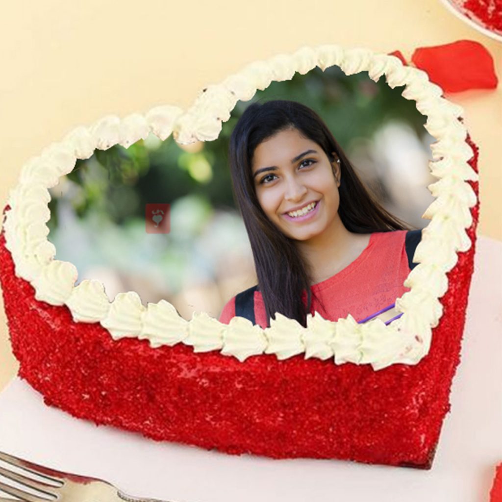 Heart Shaped Redvelvet Photo Cake