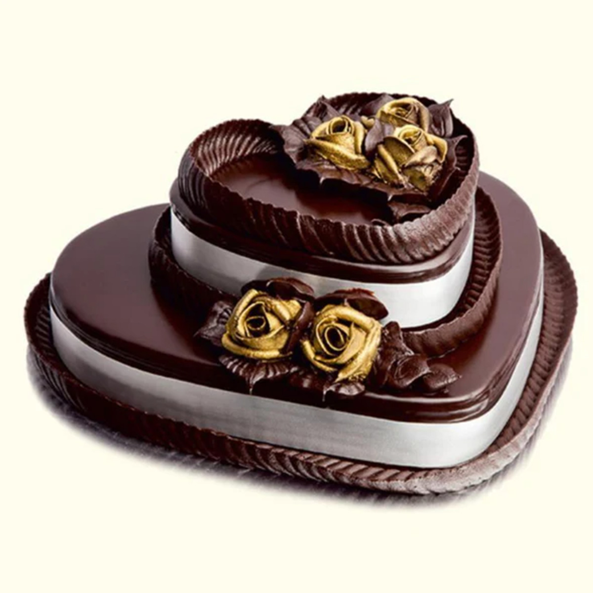 Heart Shaped Two Tier Golden Rose Fancy Cake 1 Heart Shaped Two Tier Golden Rose Fancy Cake