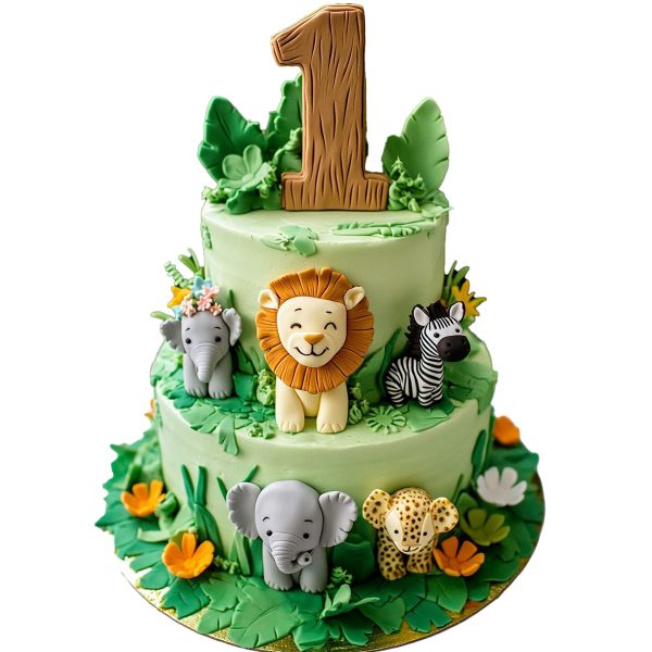 Jungle Theme 1st Birthday Cake