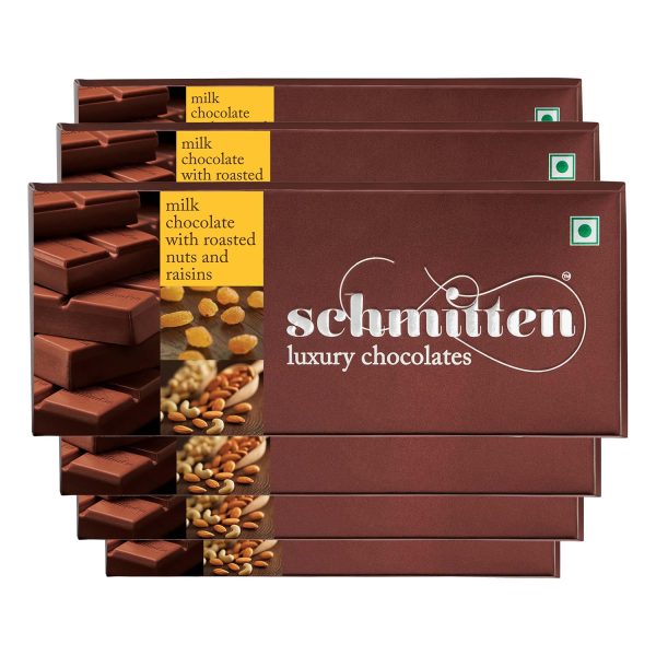 Milk chocolate with roasted nuts and raisins