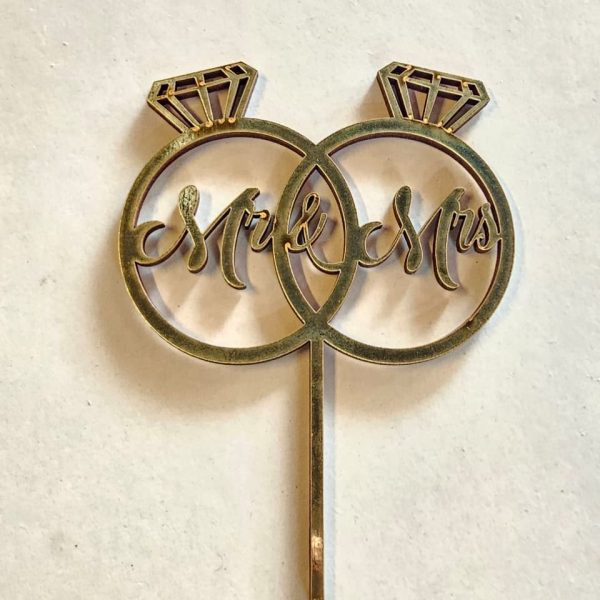 Mr and Mrs Text with Two Diamond Ring Topper