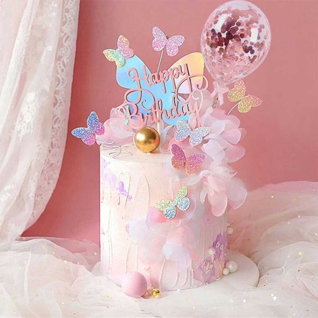 Pink Butterfly Themed Birthday Cake