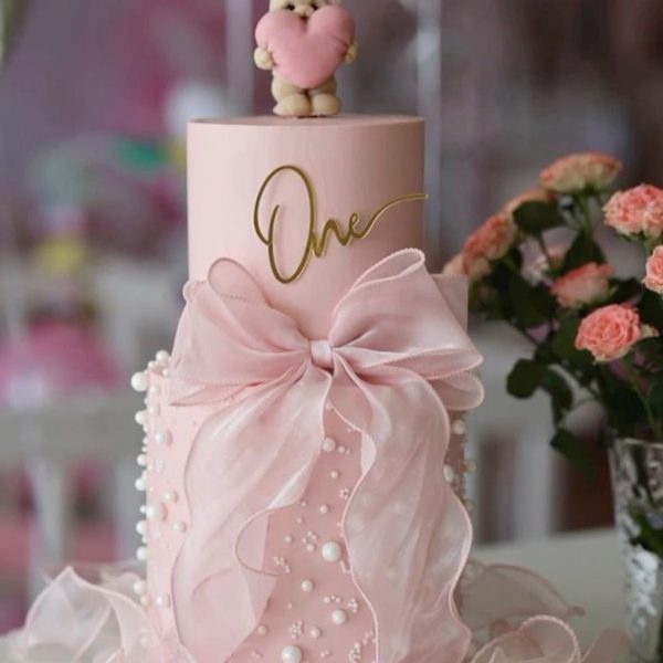 Pink Designer Cake with Bow and Bunny