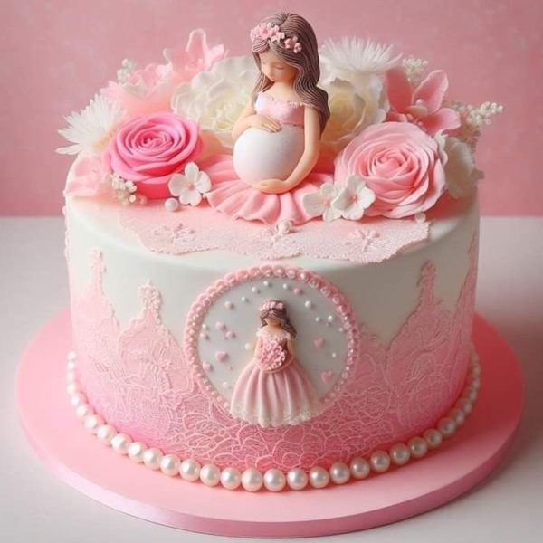 Pink Themed Mom To Be Cake