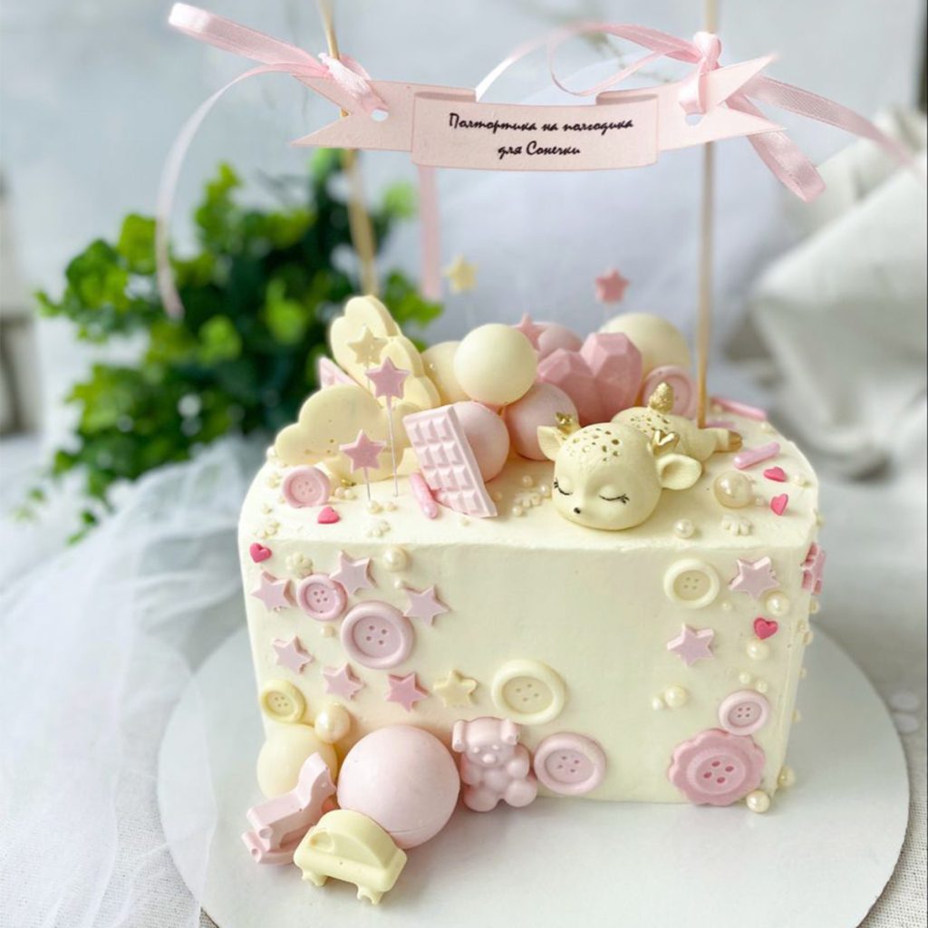 Pink and Cream Half Birthday Cake