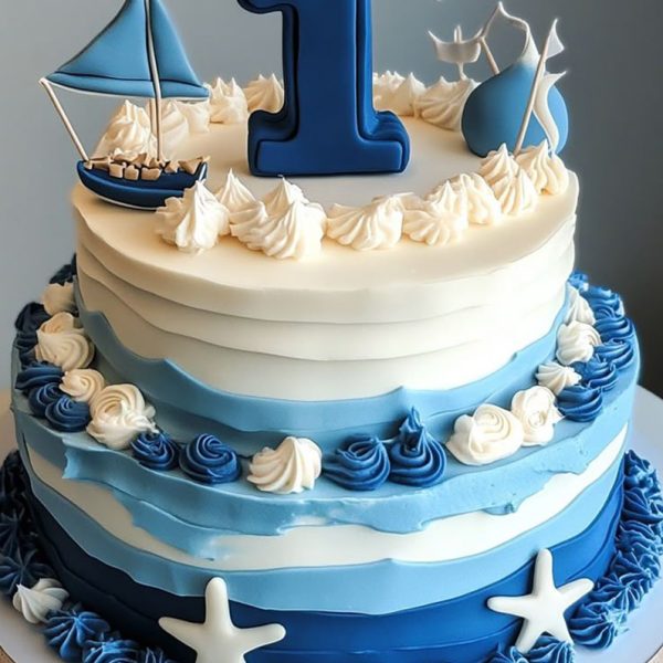Sailing Theme First Birthday Cake