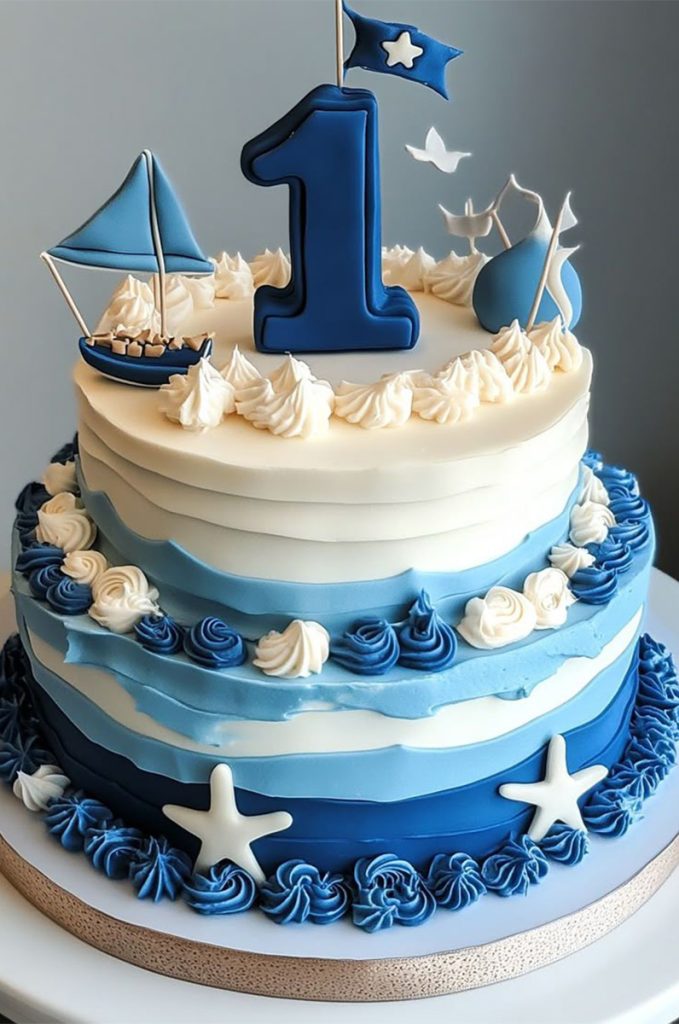 Sailing Theme First Birthday Cake