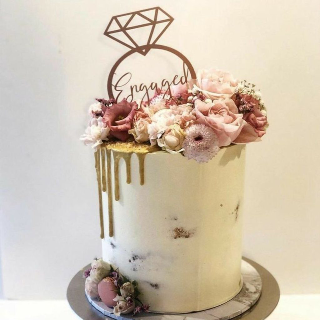 Tall Gold Drip Engagement Cake