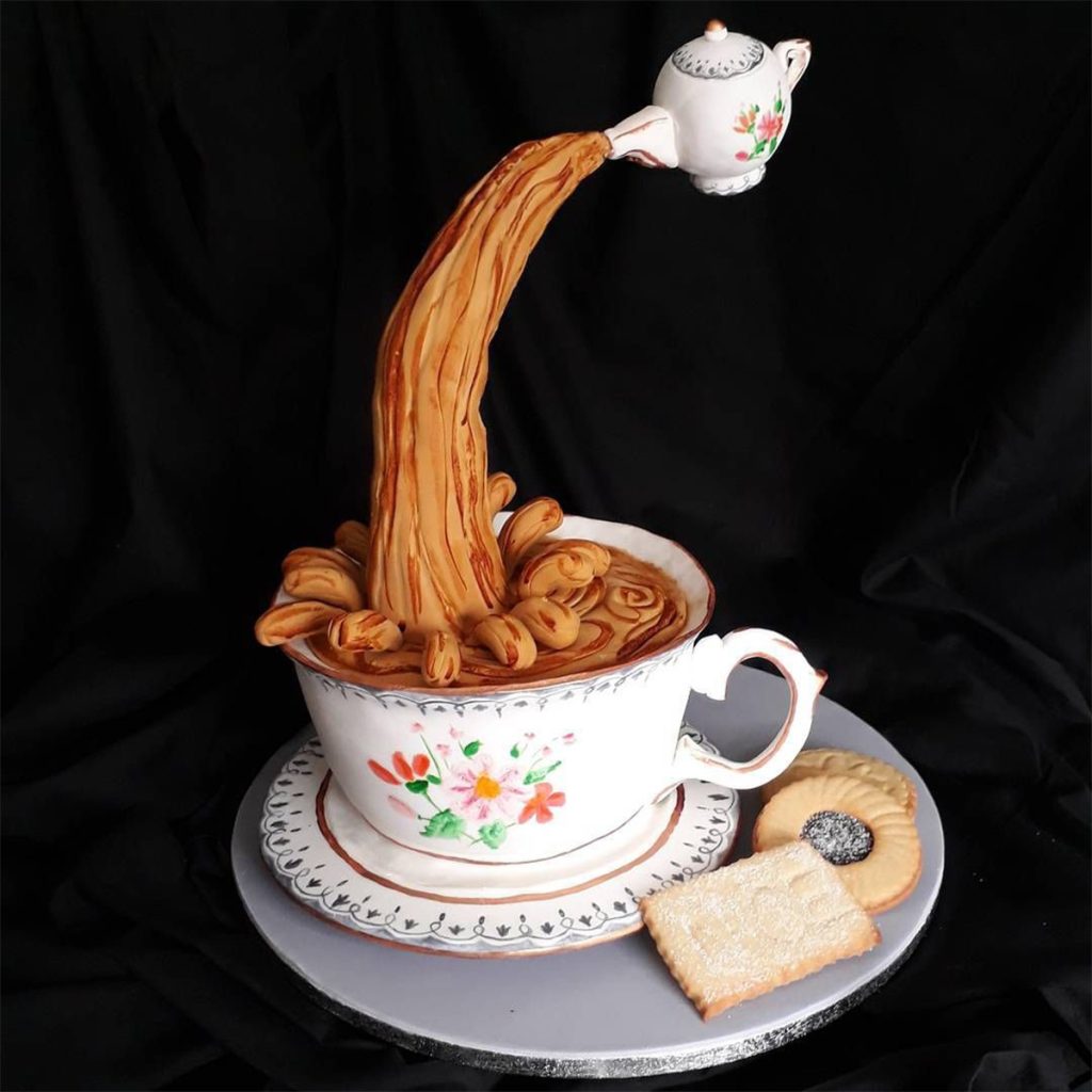 Tea Pouring Anti Gravity Cake