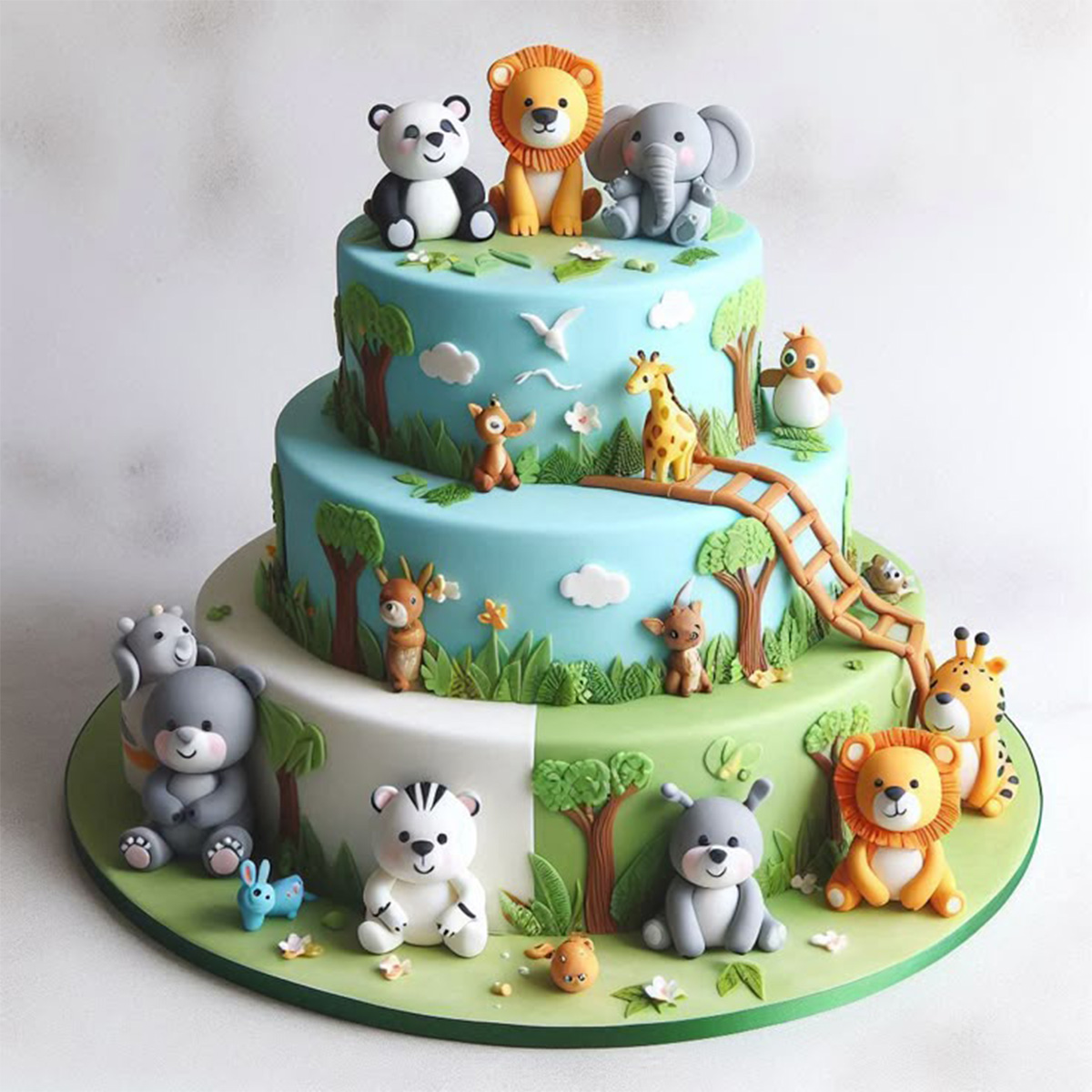 Three Step Animal Cake with Ladder 1 Three Step Animal Cake with Ladder