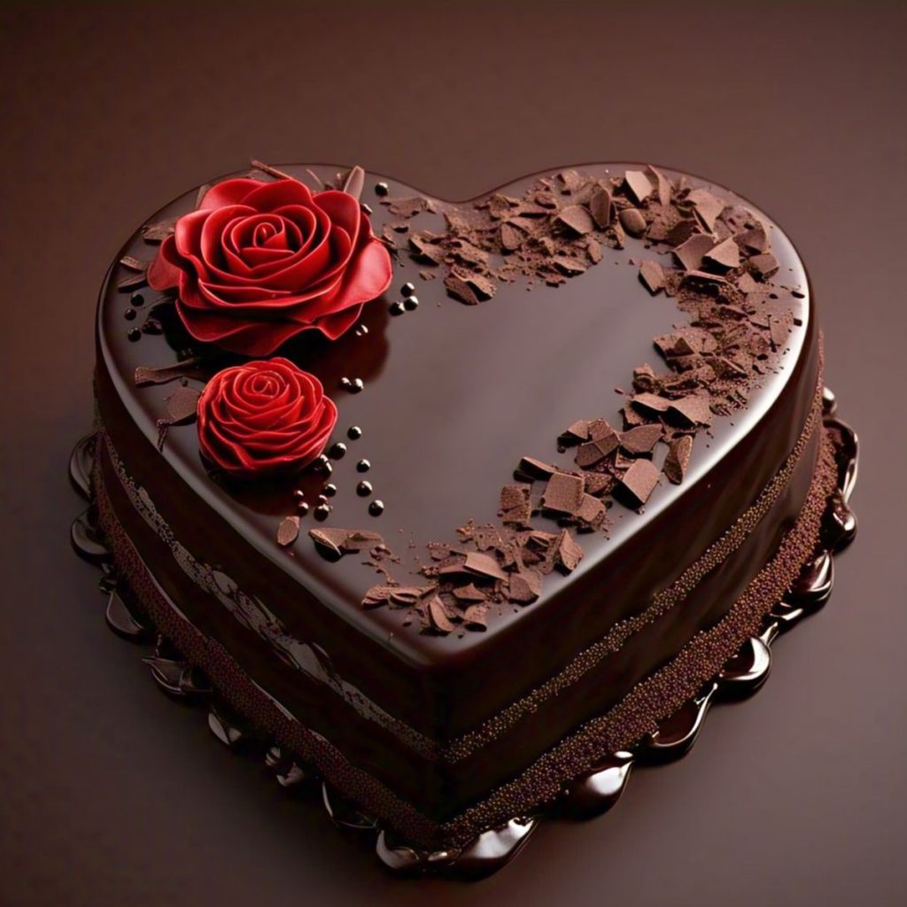 Valentines Day Choco Truffle Cake With Red Roses