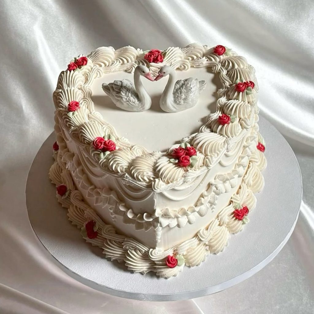 Valentines Day Heart Shaped Cake With Swans