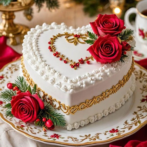 Valentines Day Red Rose Designed Cake