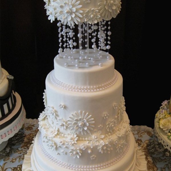 White Cake with Hanging Pearls