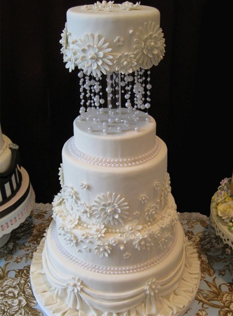 White Cake with Hanging Pearls