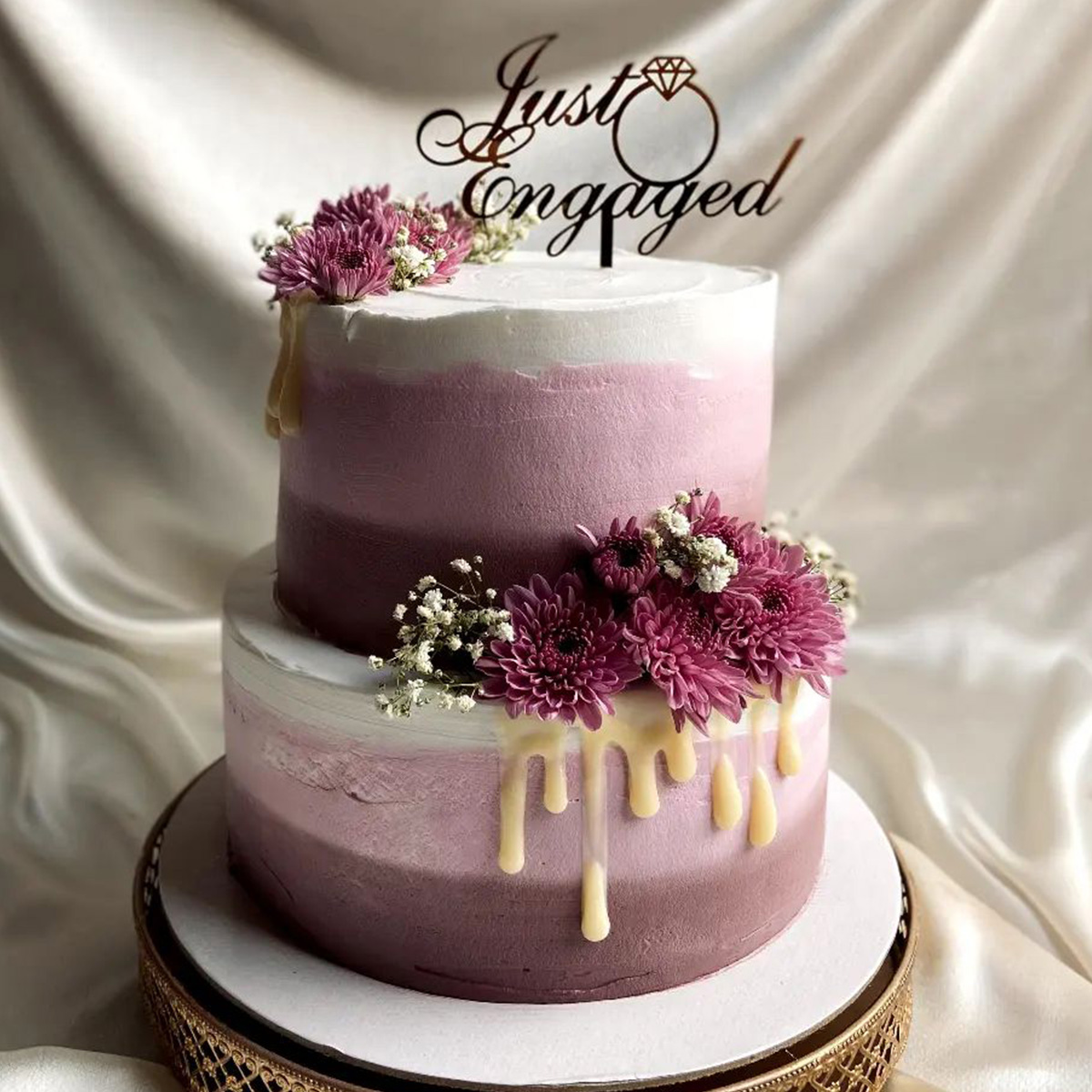 White Chocolate Drip Designer Engagement Cake