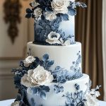 White and Blue Floral Theme Cake