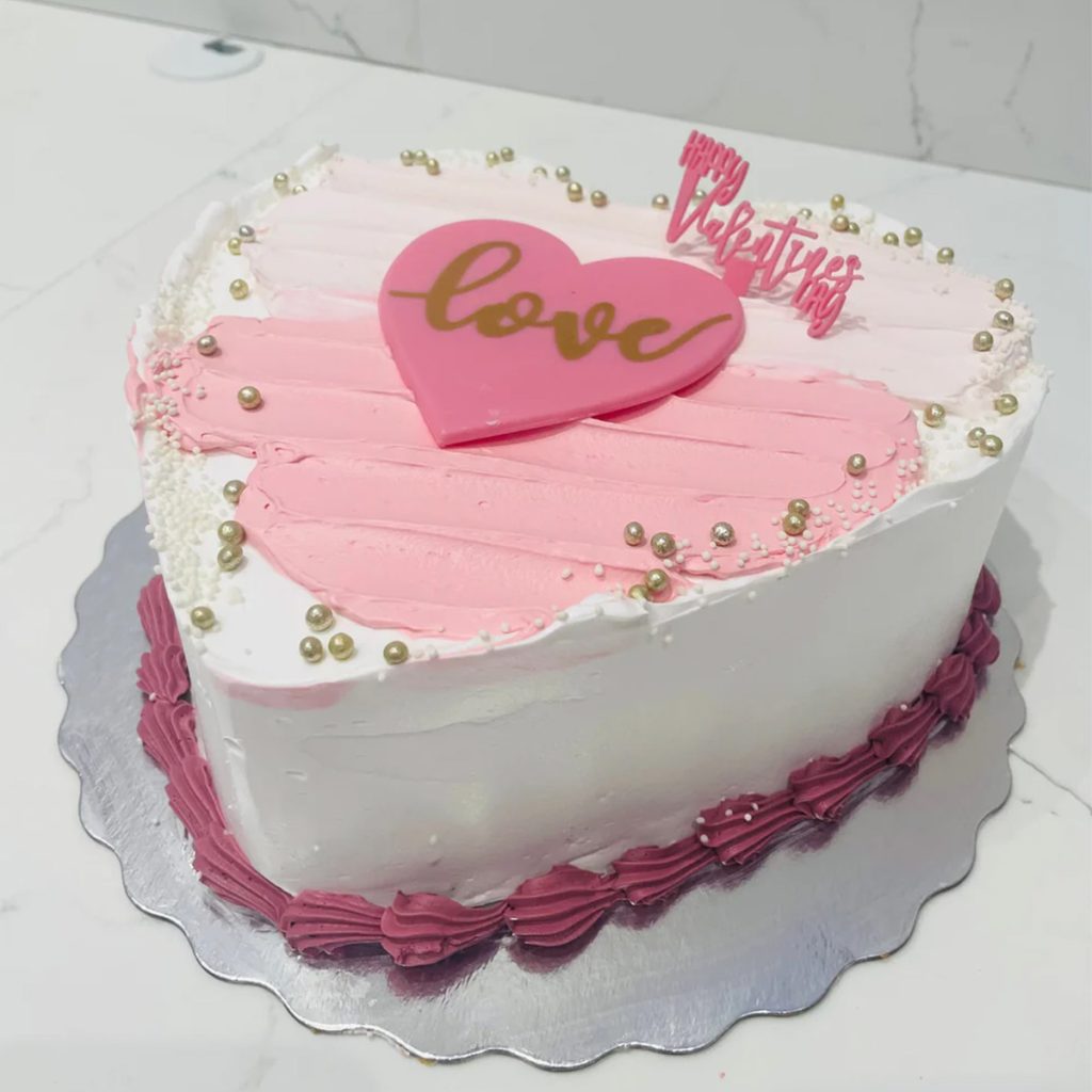 White and Pink Heart Cake