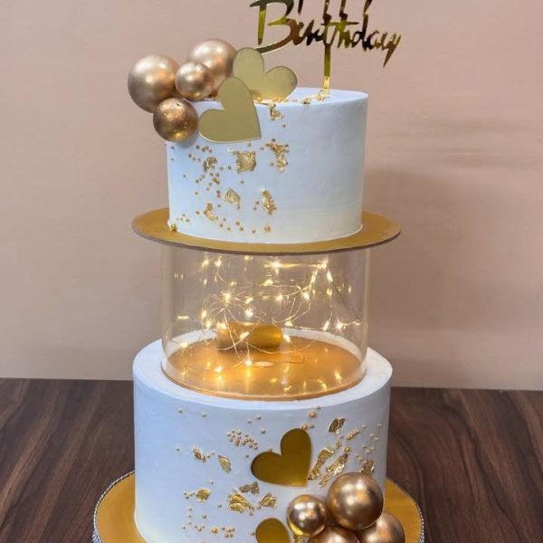 Fillable Floating Birthday Cake Decorated Wit Faux Balls