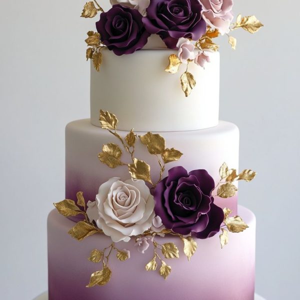 Purple Foral Wedding Cake