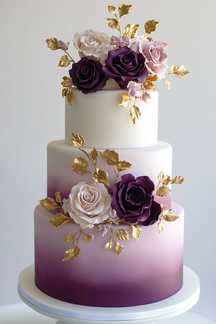 Purple Foral Wedding Cake Purple Foral Wedding Cake - Image 1