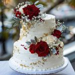 Red And White Floral Wedding Cake