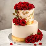 Red And White Fondant Wedding Cake