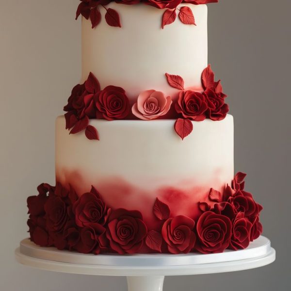 Wedding Cake Decorated With Red Roses